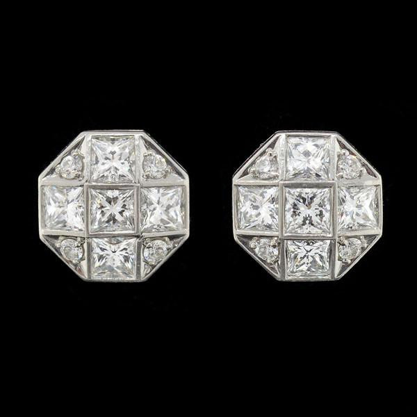Tiffany Diamond Stud Earrings
 TIFFANY & CO Estate Platinum Diamond Grid Stud Earrings