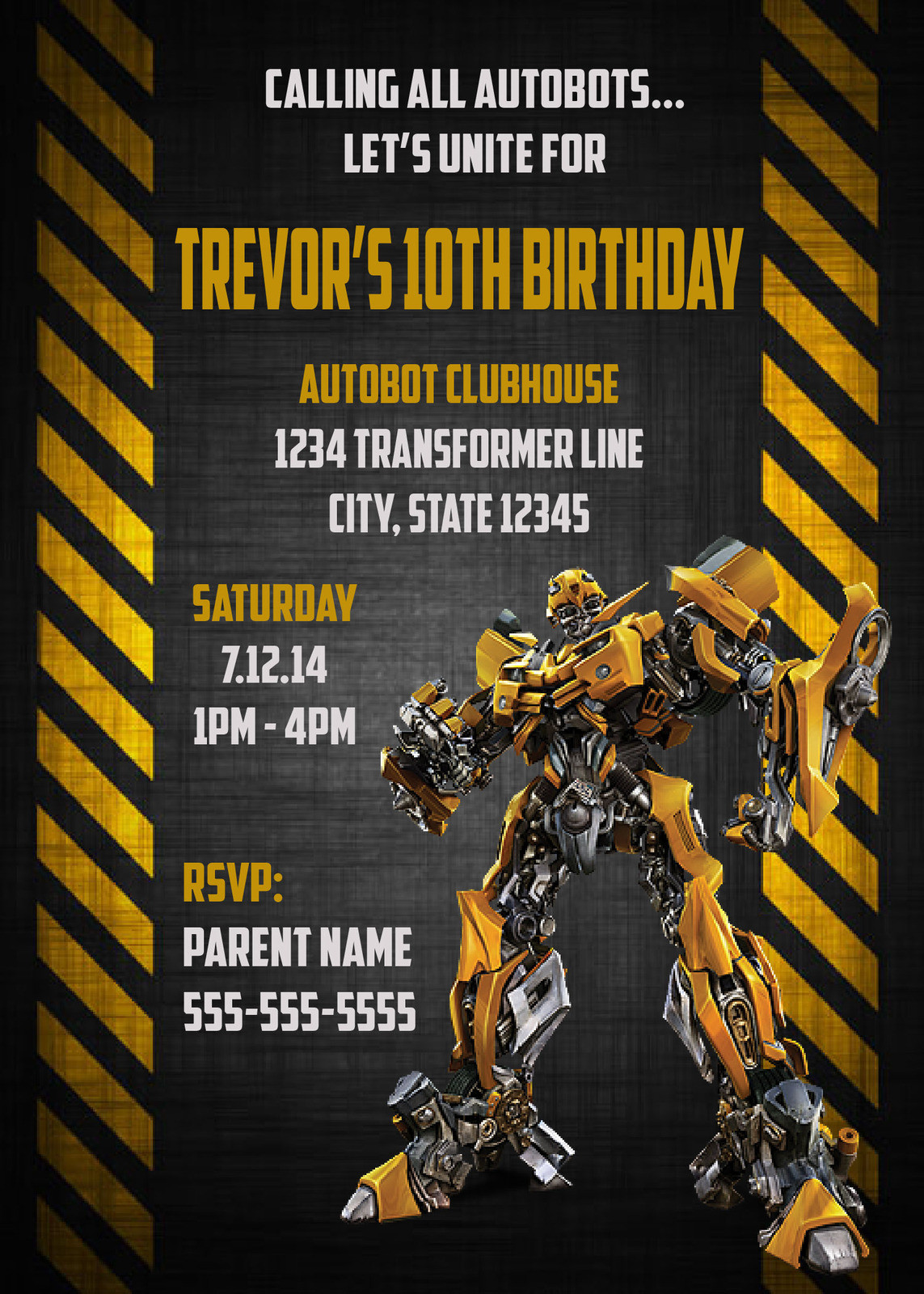 Transformers Birthday Invitations
 Transformers Bumblebee Digital Birthday Invitation