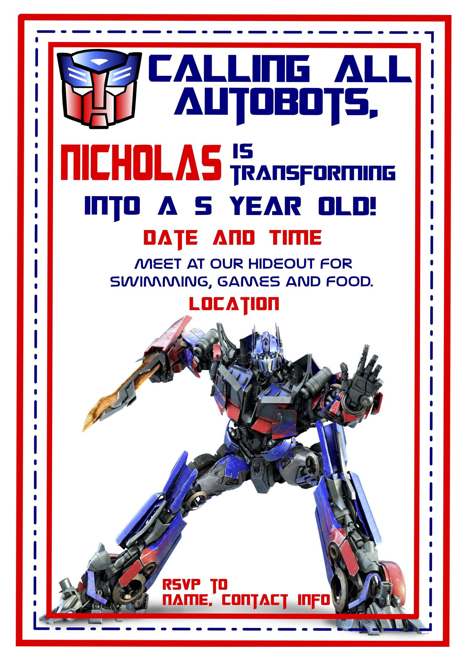 Transformers Birthday Invitations
 Transformers Themed Birthday Party Invite Designed for