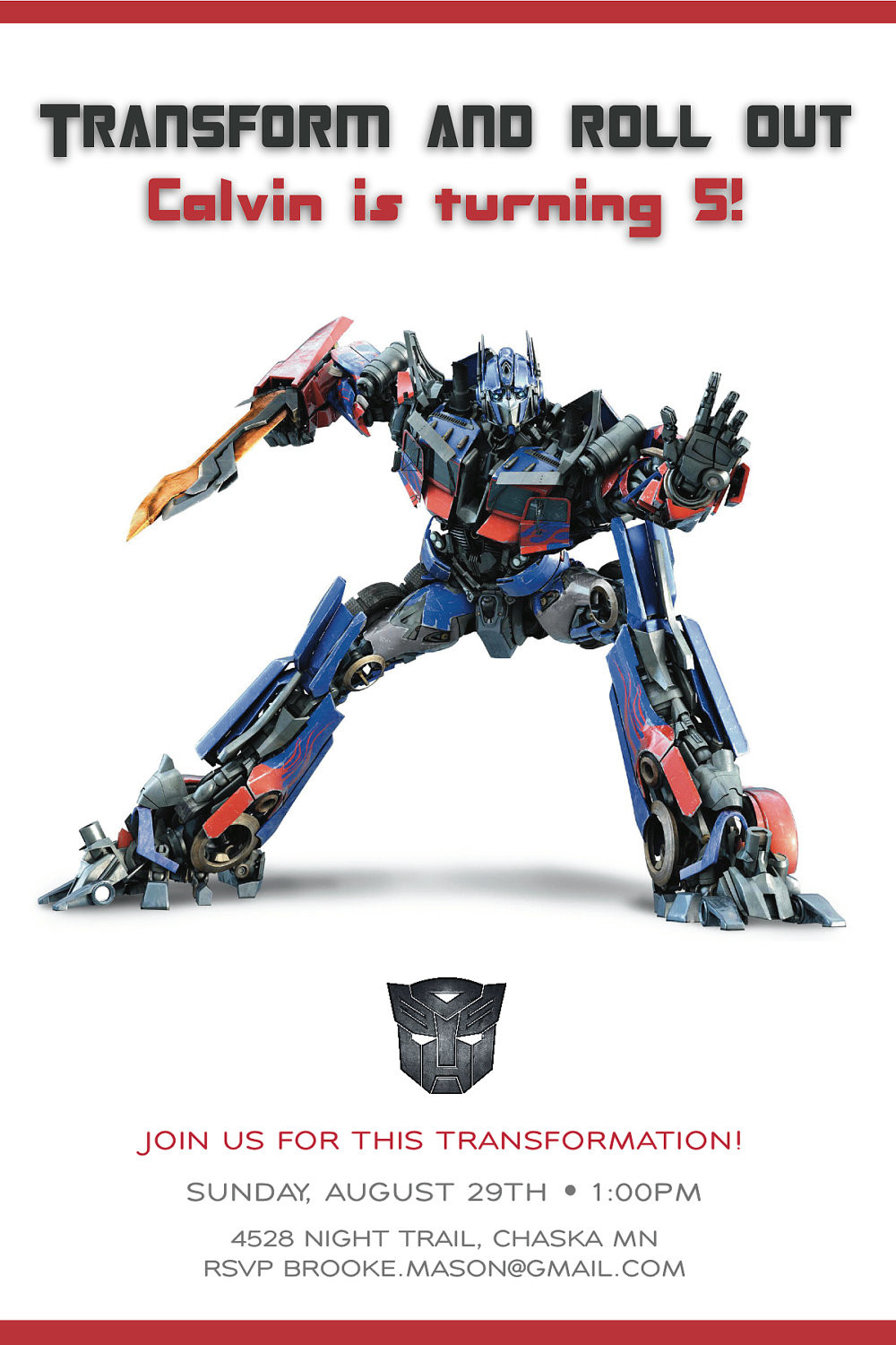 Transformers Birthday Invitations
 Transformer Birthday Invitations – Bagvania FREE Printable