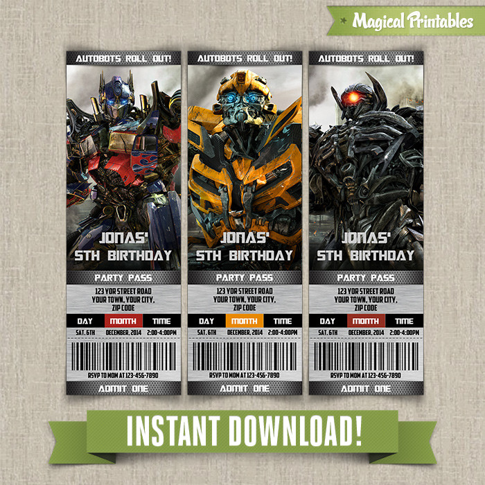 Transformers Birthday Invitations
 Transformers Birthday Ticket Invitation Instant Download