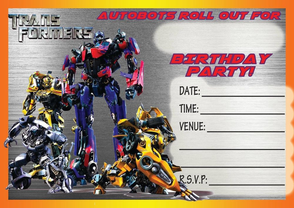 Transformers Birthday Invitations
 TRANSFORMERS CHILDRENS BIRTHDAY PARTY INVITATIONS INVITES