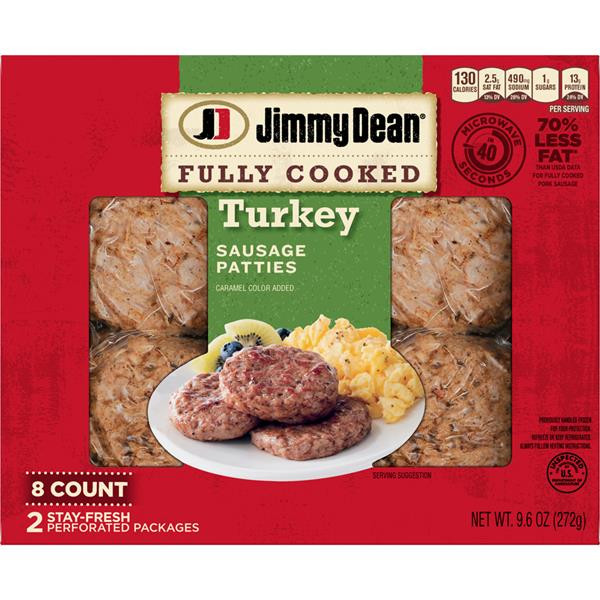 Turkey Sausage Nutrition
 Jimmy Dean Fully Cooked Patties Turkey Sausage 8Ct