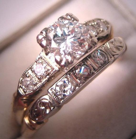 Vintage Wedding Ring Sets
 Antique Diamond Wedding Ring Set Vintage Art Deco White Gold