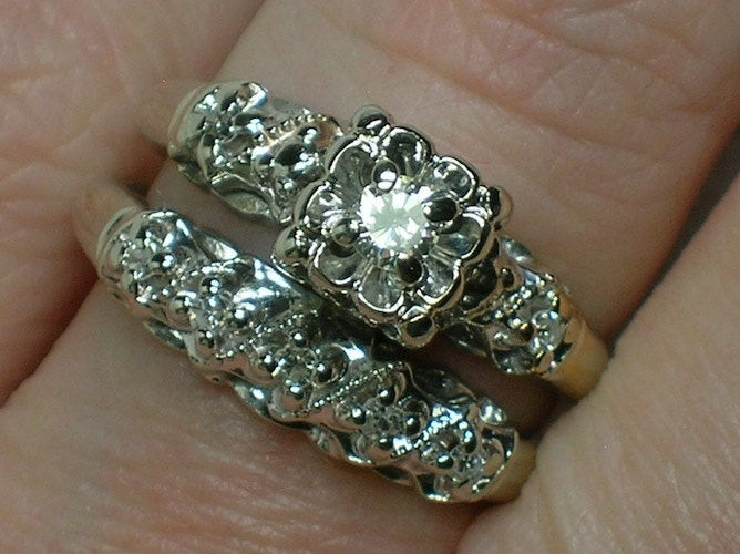 Vintage Wedding Ring Sets
 Vintage Wedding Ring Set Ornate 1940s White Gold Illusion