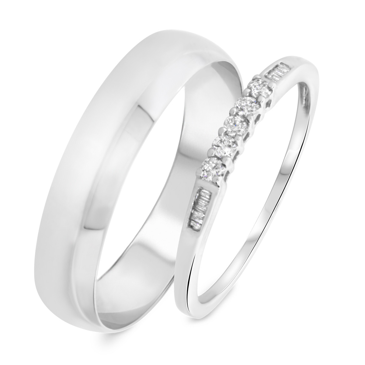 Wedding Band Sets His And Hers
 1 1 6 Carat T W Round Baguette Cut Diamond His and Hers
