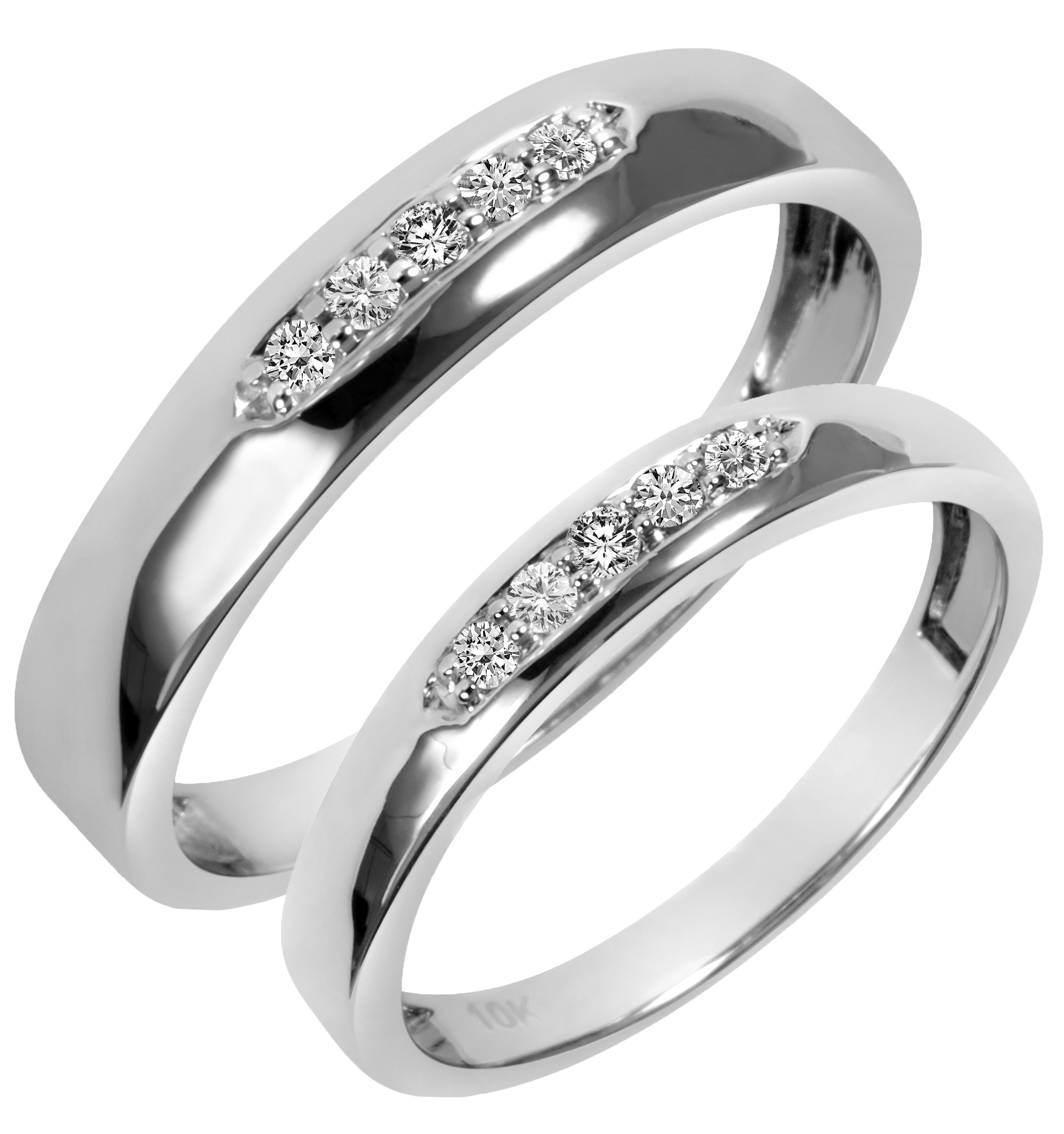 Wedding Band Sets His And Hers
 10K White Gold 1 5 CT T W
