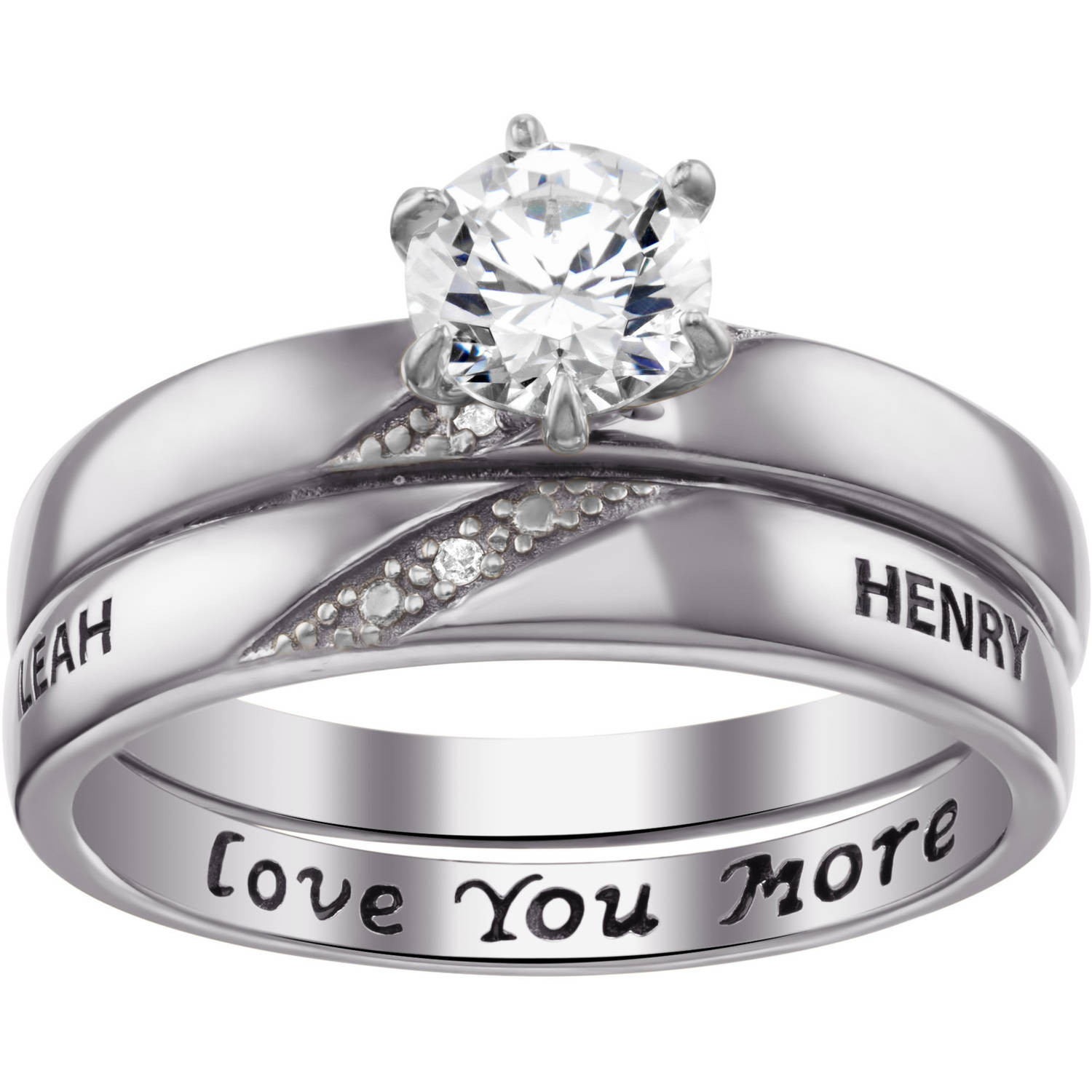 Wedding Band Sets Walmart
 ONLINE Personalized Round CZ and Diamond Sterling Silver