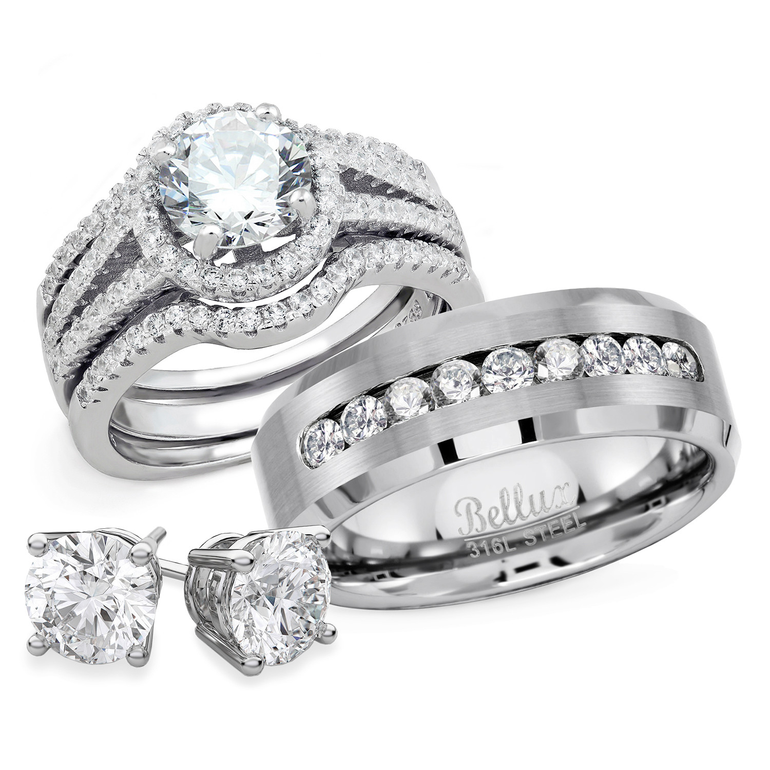 Wedding Band Sets Walmart
 Bellux Style His and Hers Wedding Engagement Anniversary