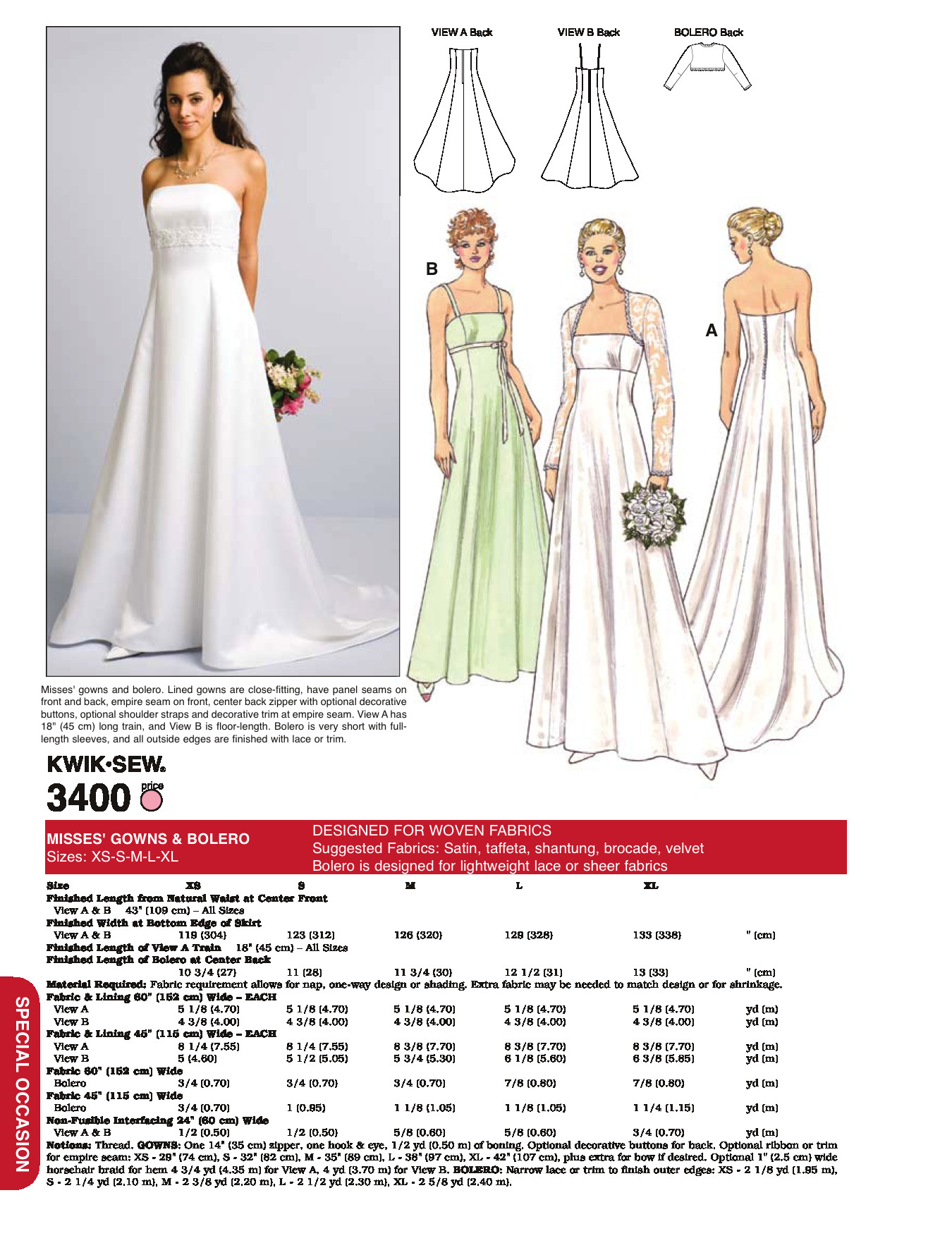 Wedding Dress Patterns To Sew
 Kwik Sew 3400 Misses Bridal Gown & Bolero