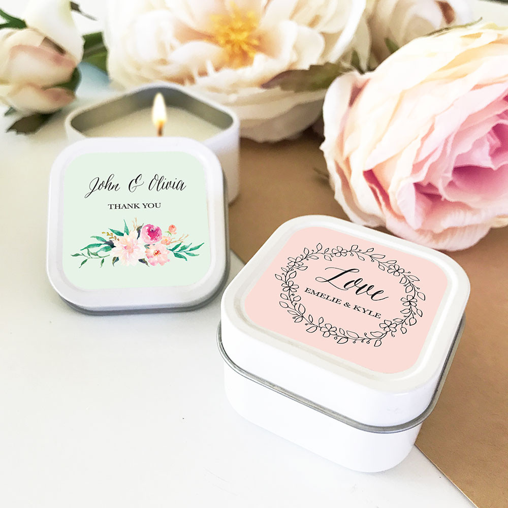 Wedding Favor Candles
 Personalized tin Candle Wedding Favors Floral Garden
