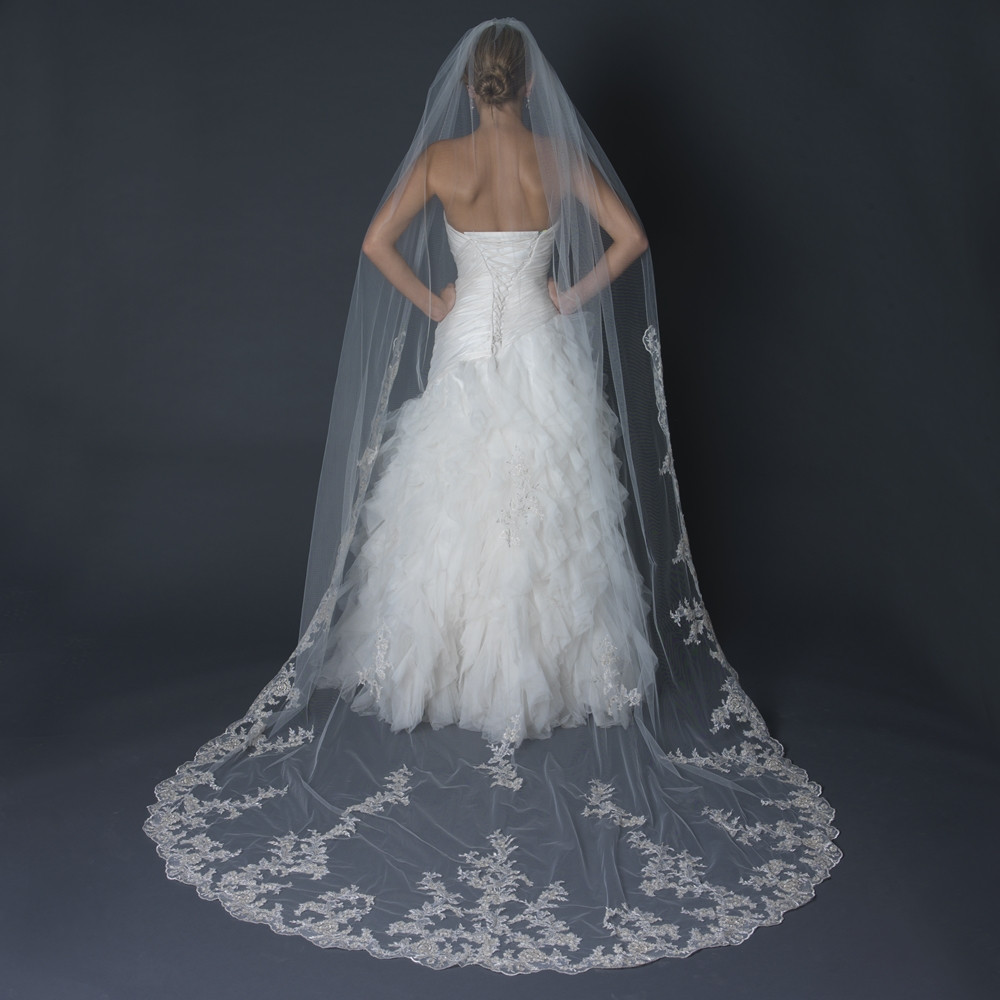 Wedding Veil Cathedral Length
 Floral Lace Scalloped Edge Cathedral Length Wedding Veil