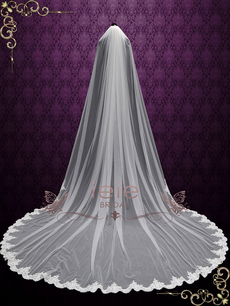 Wedding Veil Cathedral Length
 Extra Wide Cathedral Length Wedding Veil with Lace at the