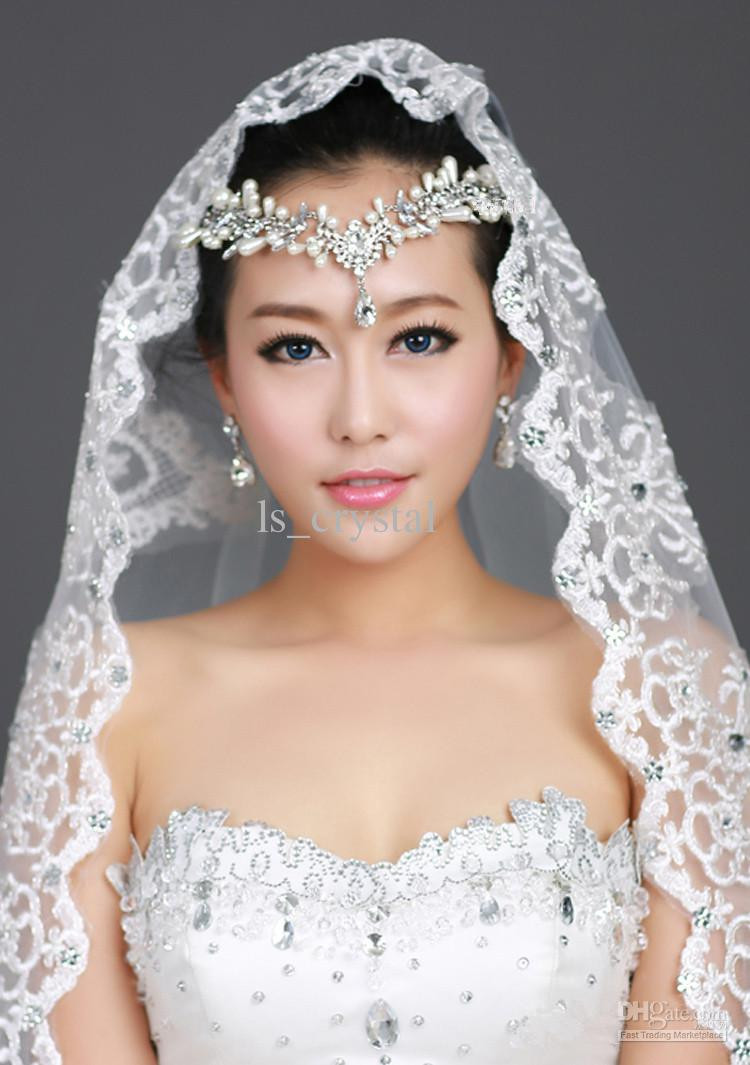 Wedding Veil With Tiara
 New 1T Ivory Ribbon Lace Bridal Veil Rhinestone Frontlet