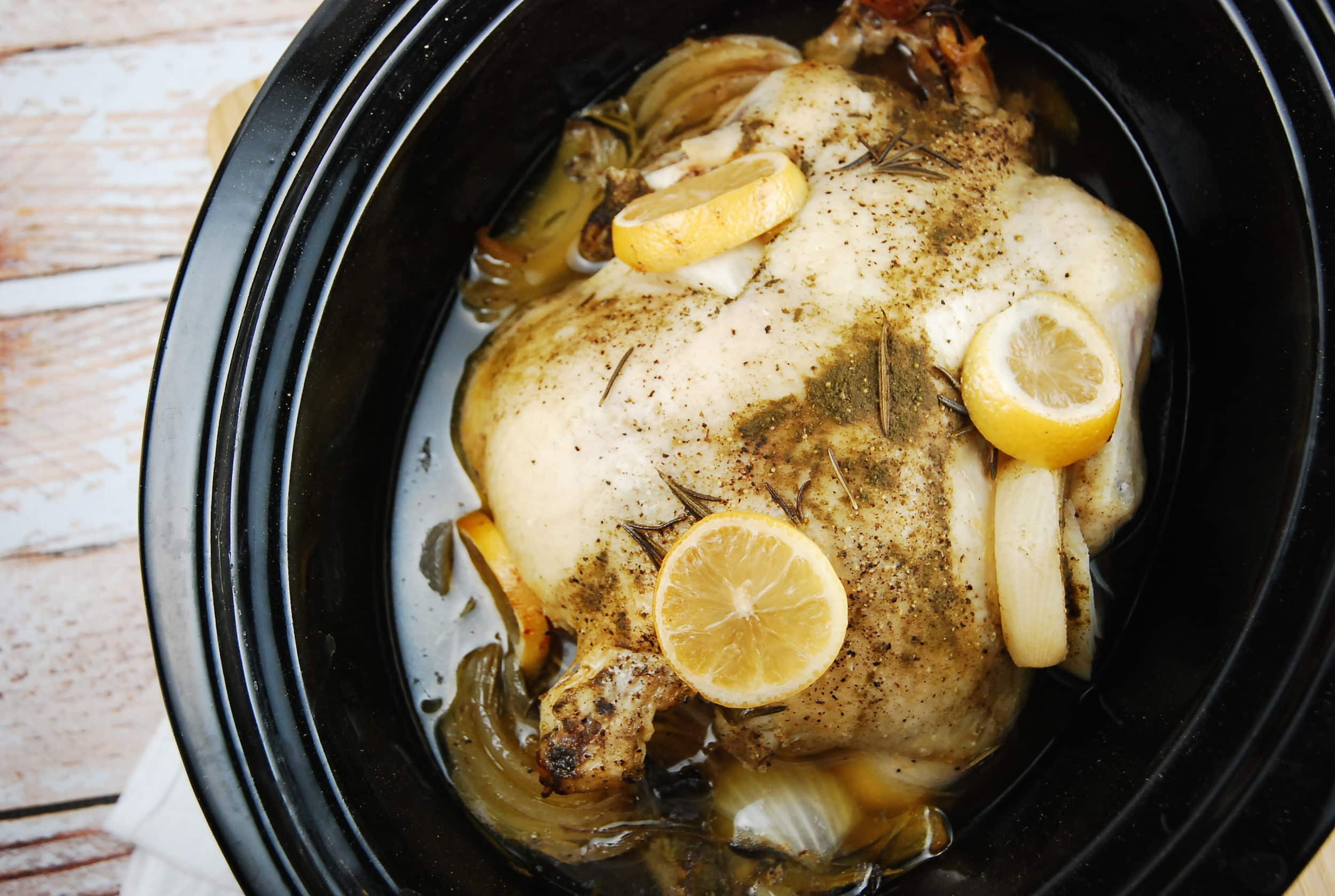 Whole Chicken Crock Pot Recipe
 Crock Pot Lemon Rosemary Whole Chicken Recipe 3 6 Points