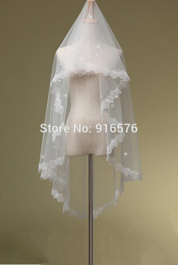 1 Tier Wedding Veil
 Princess Style White Ivory e Tier Tulle Lace Short