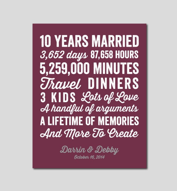 10 Year Wedding Anniversary Quotes
 Items similar to 10 Year Anniversary Gift 10 year Wedding
