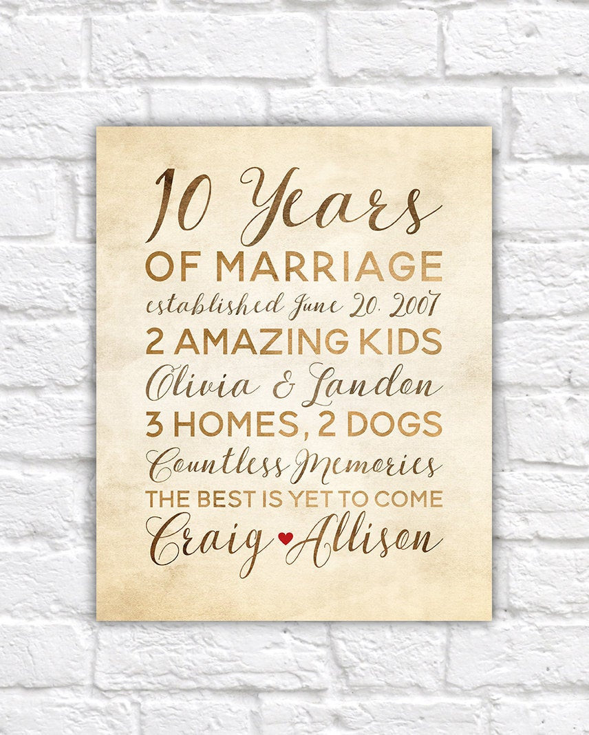 10 Year Wedding Anniversary Quotes
 10 Year Anniversary Gift Wedding Anniversary Decor Rustic