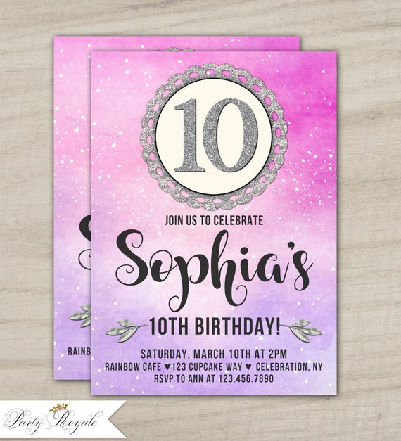 10th Birthday Invitations
 10th Birthday Invitation Girl Printable or Printed 10th