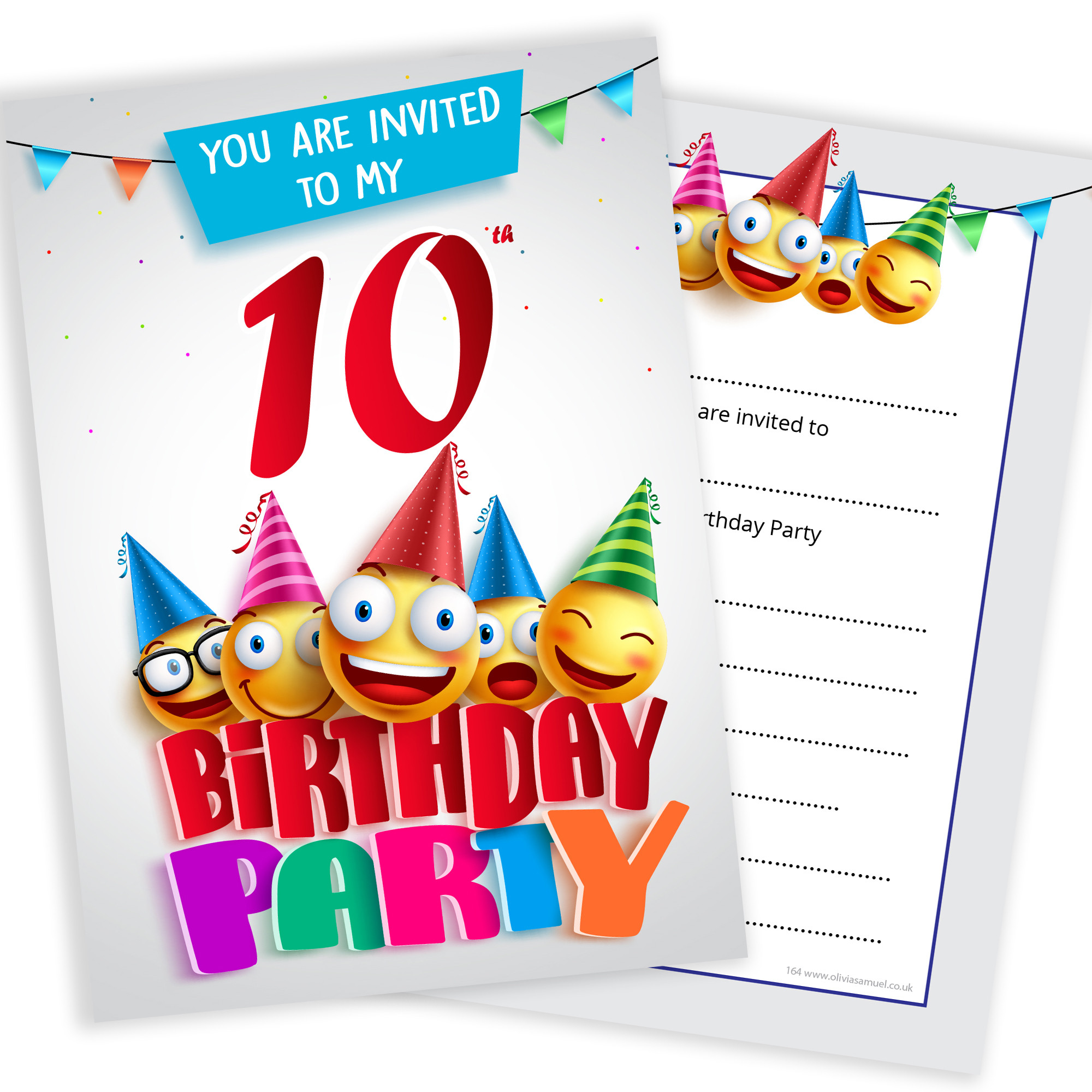 10th Birthday Invitations
 10th Birthday Party Invites – Emoji Style – Ready to Write