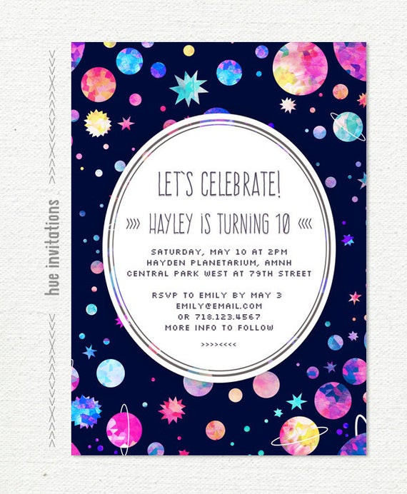 10th Birthday Invitations
 girls 10th birthday party invitation space themed birthday