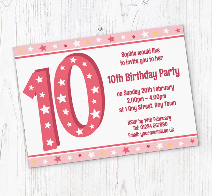 10th Birthday Invitations
 10th Stars Birthday Party Invitations