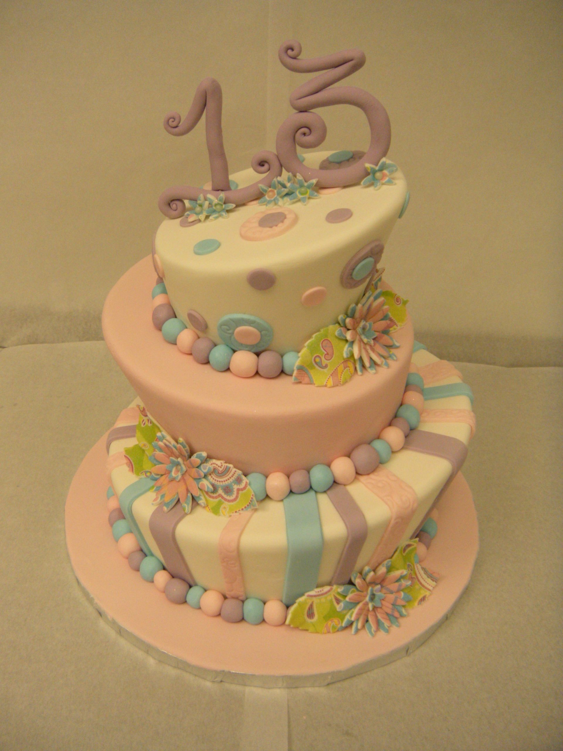 13th Birthday Cake
 Pink Turquoise & Purple Topsy Turvy 13th Birthday Cake