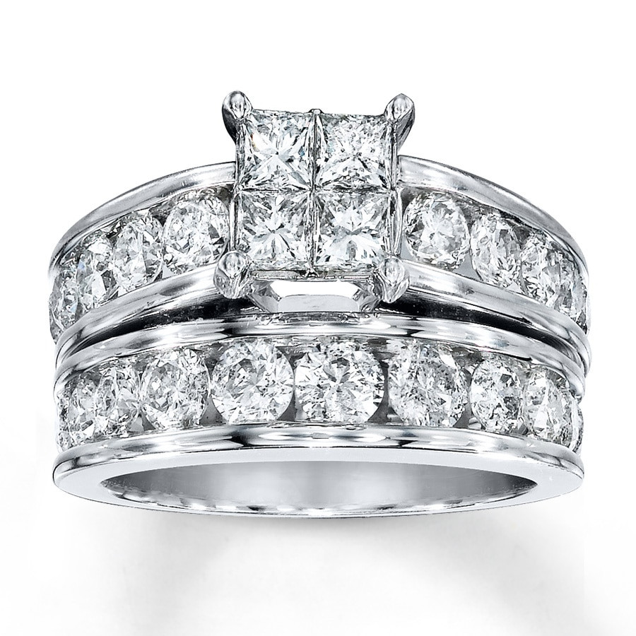 14k White Gold Wedding Ring Sets
 Jared Diamond Bridal Set 3 cttw Princess cut Round 14K