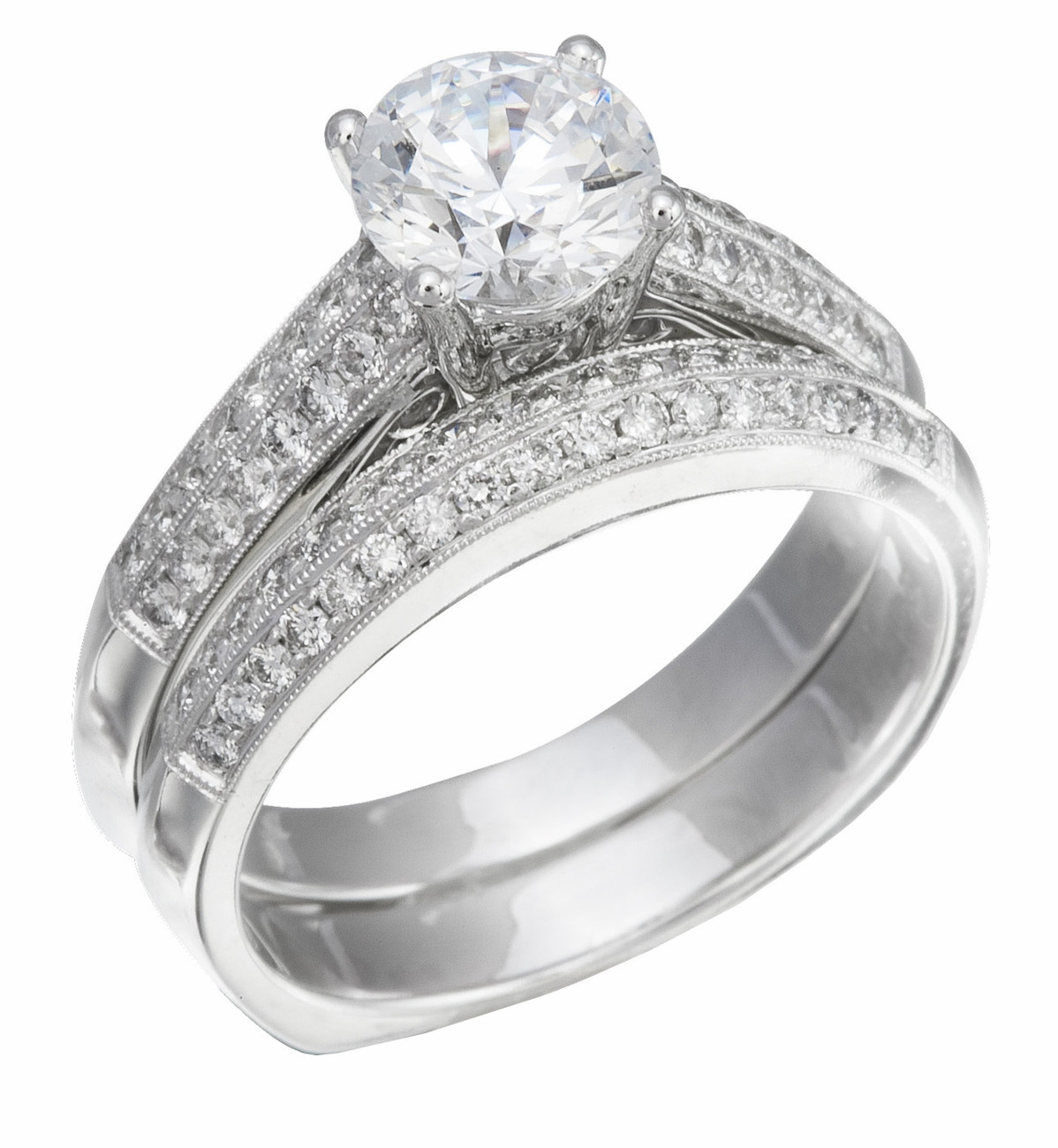 14k White Gold Wedding Ring Sets
 Wedding Ring Set White Gold with Diamonds on Ring & Band