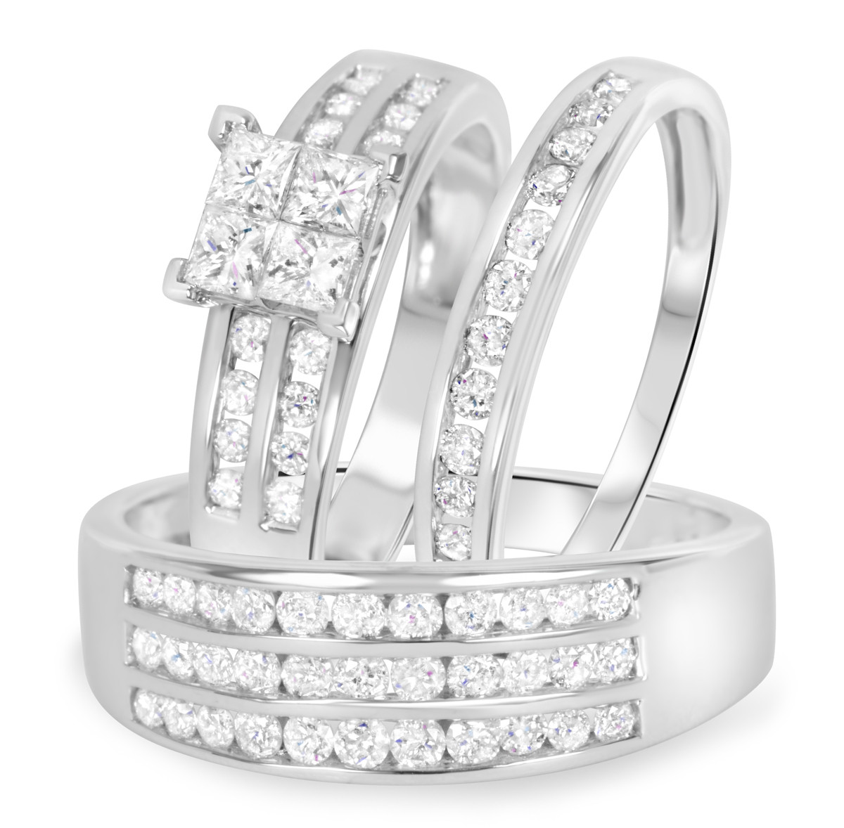 14k White Gold Wedding Ring Sets
 14K White Gold 1 2 3 CT T W