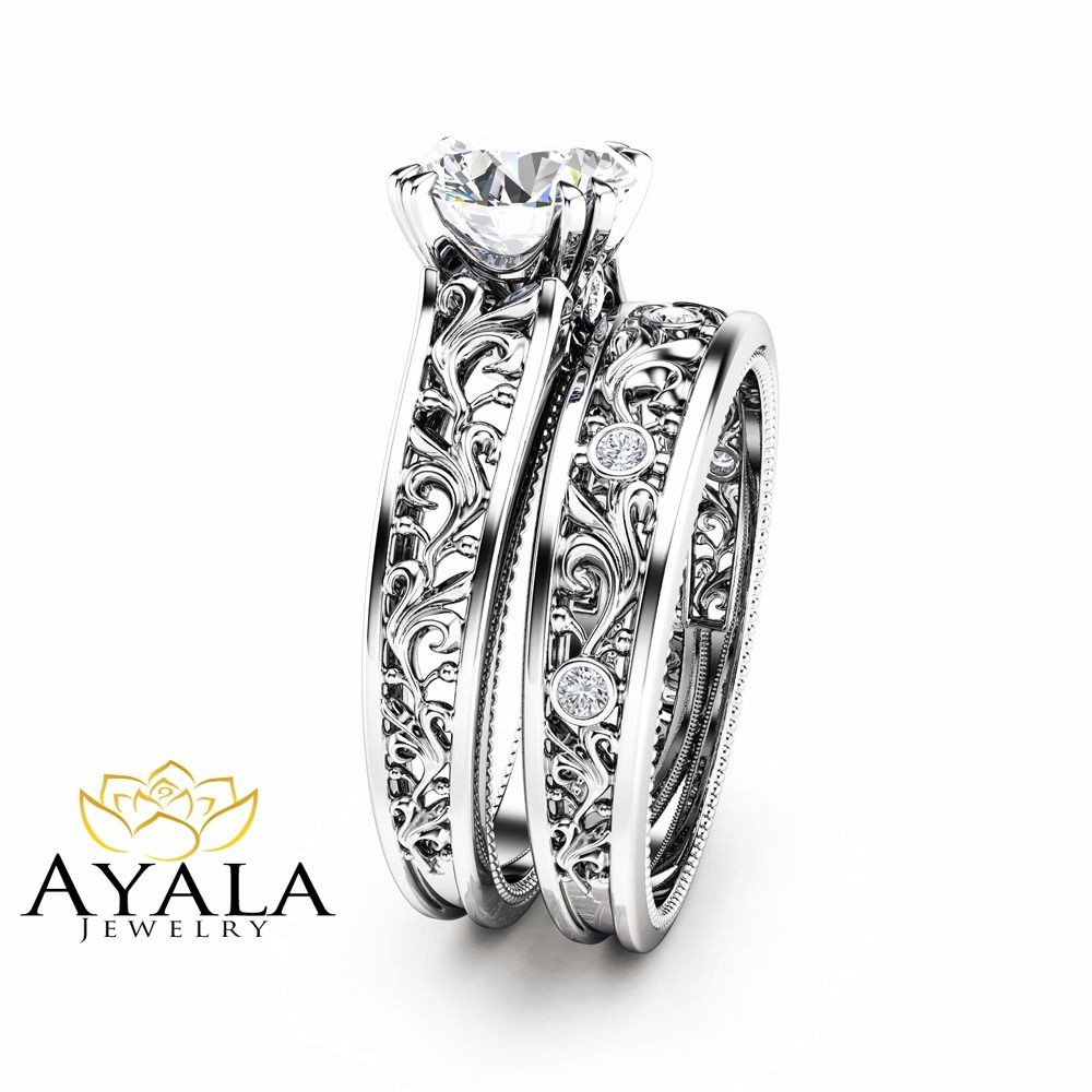 14k White Gold Wedding Ring Sets
 Unique Diamond Bridal Set 14K White Gold Engagement Rings