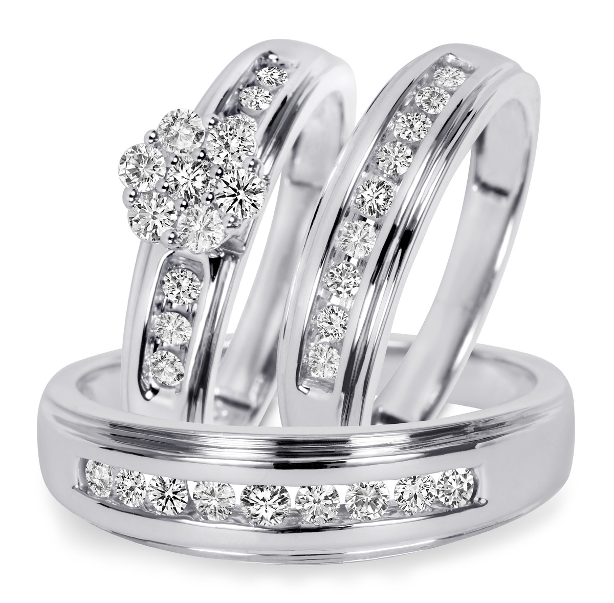 14k White Gold Wedding Ring Sets
 3 4 CT T W Diamond Trio Matching Wedding Ring Set 14K