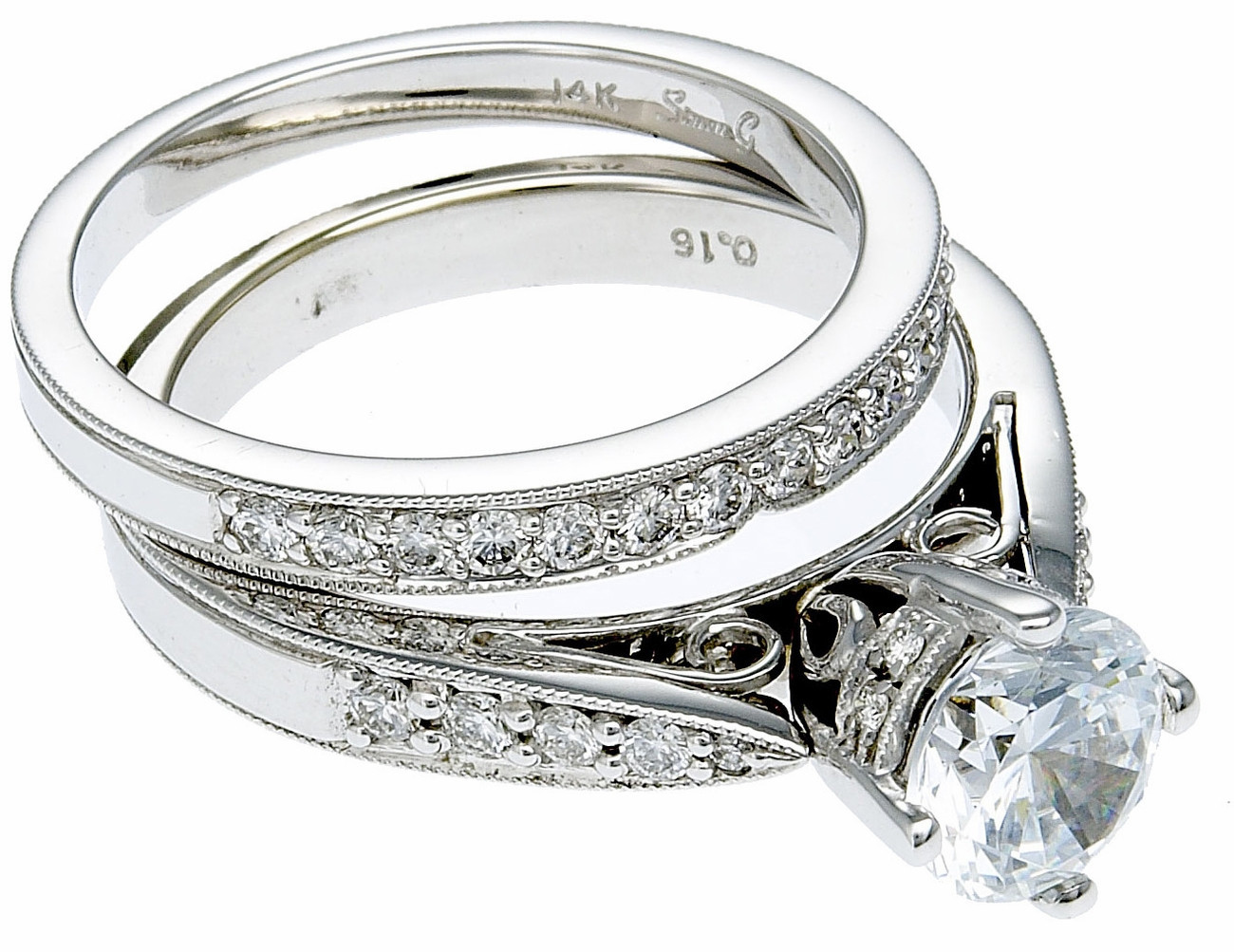 14k White Gold Wedding Ring Sets
 14K White Gold Diamond Engagement Ring & Band