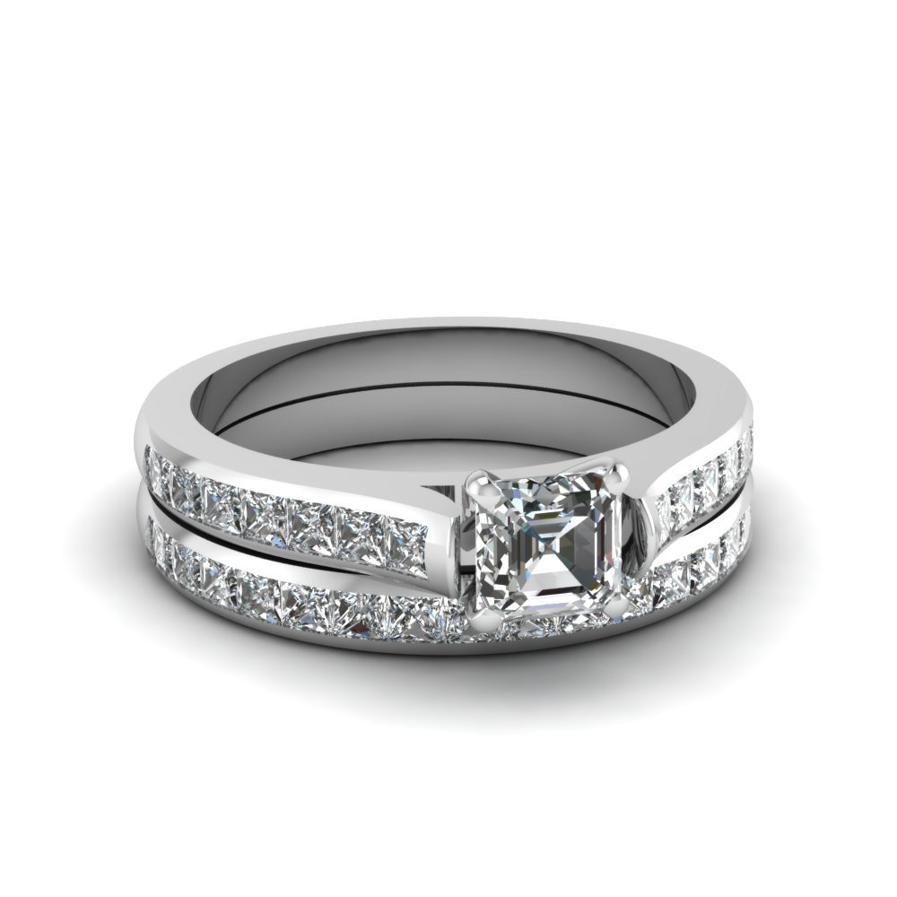 14k White Gold Wedding Ring Sets
 Asscher Cut Channel Set Diamond Wedding Ring Sets In 14K