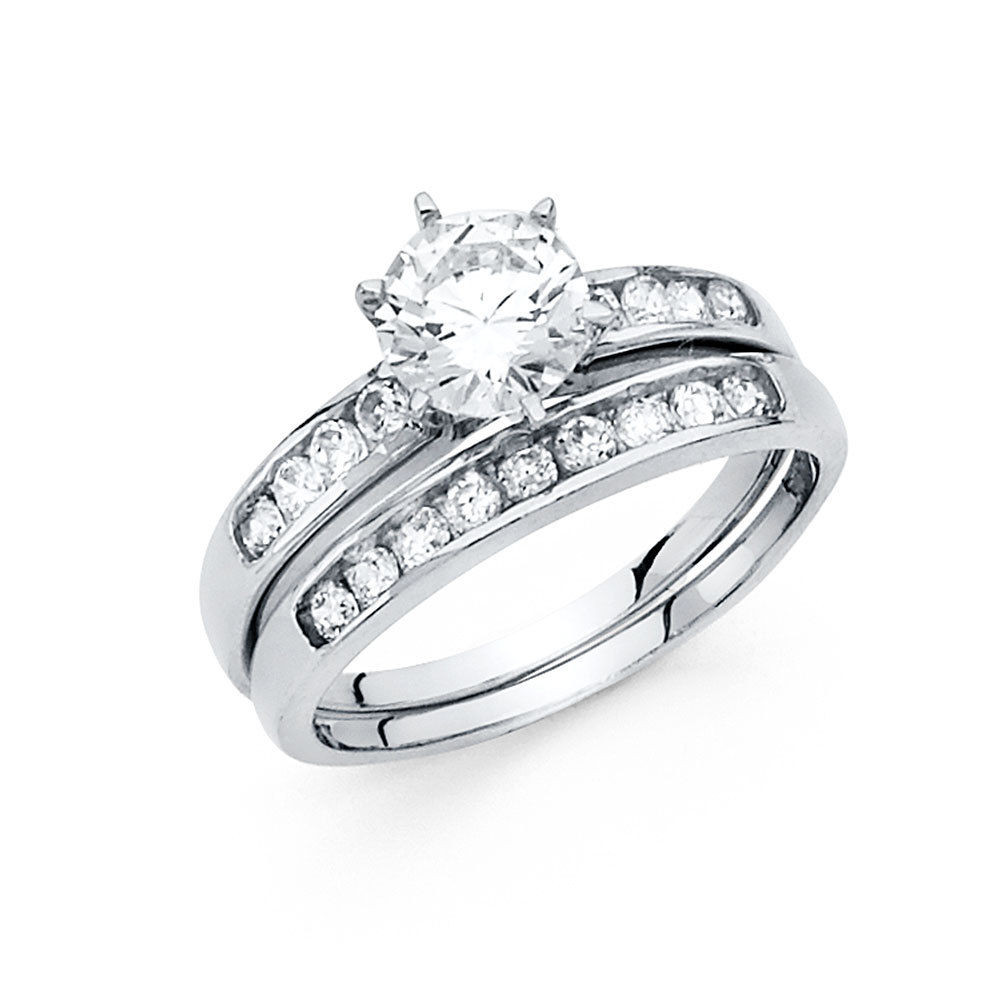 14k White Gold Wedding Ring Sets
 14K Solid White Gold 1 5 ct Bridal Engagement 2 Piece Ring