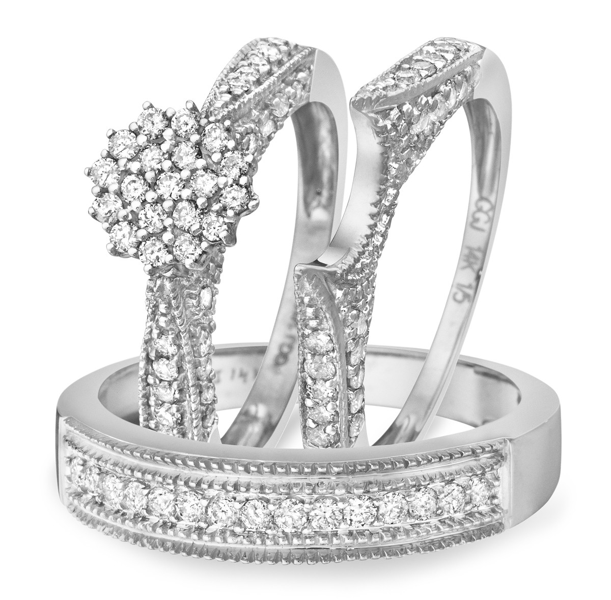 14k White Gold Wedding Ring Sets
 1 1 Carat Diamond Trio Wedding Ring Set 14K White Gold