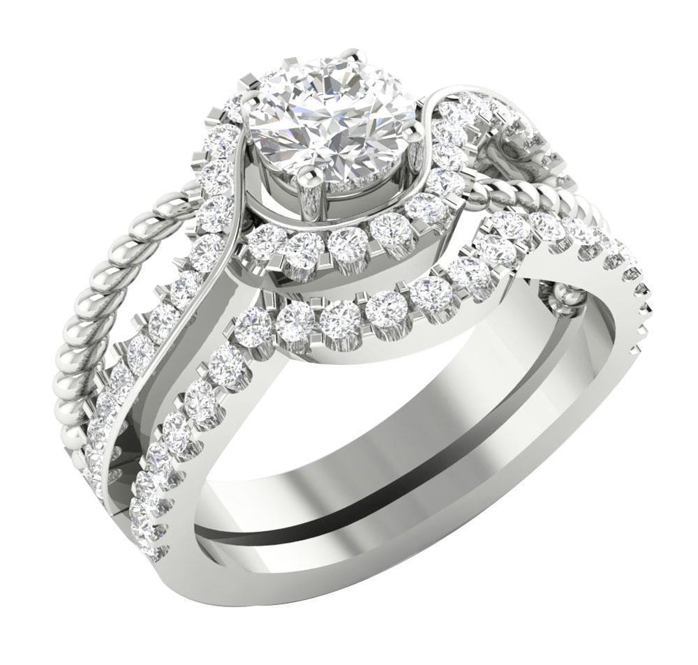 14k White Gold Wedding Ring Sets
 14K White Gold SI1 G 1 75TCW Real Diamond Unique Bridal