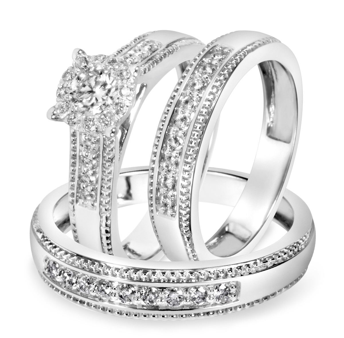 14k White Gold Wedding Ring Sets
 7 8 Carat T W Diamond Trio Matching Wedding Ring Set 14K