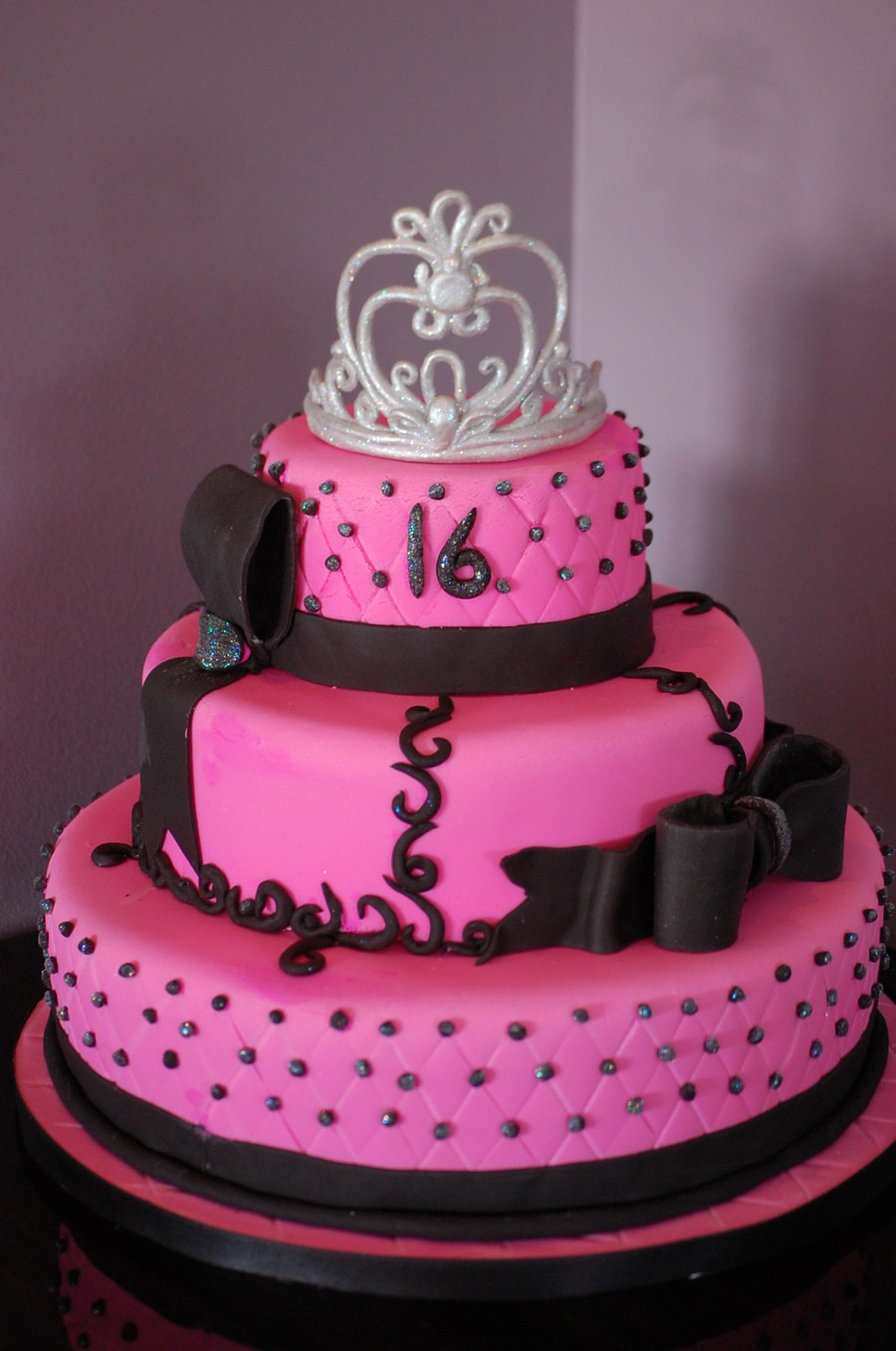 16 Birthday Cakes
 Pink And Black Sweet 16 Birthday Cake The Crown Was Made