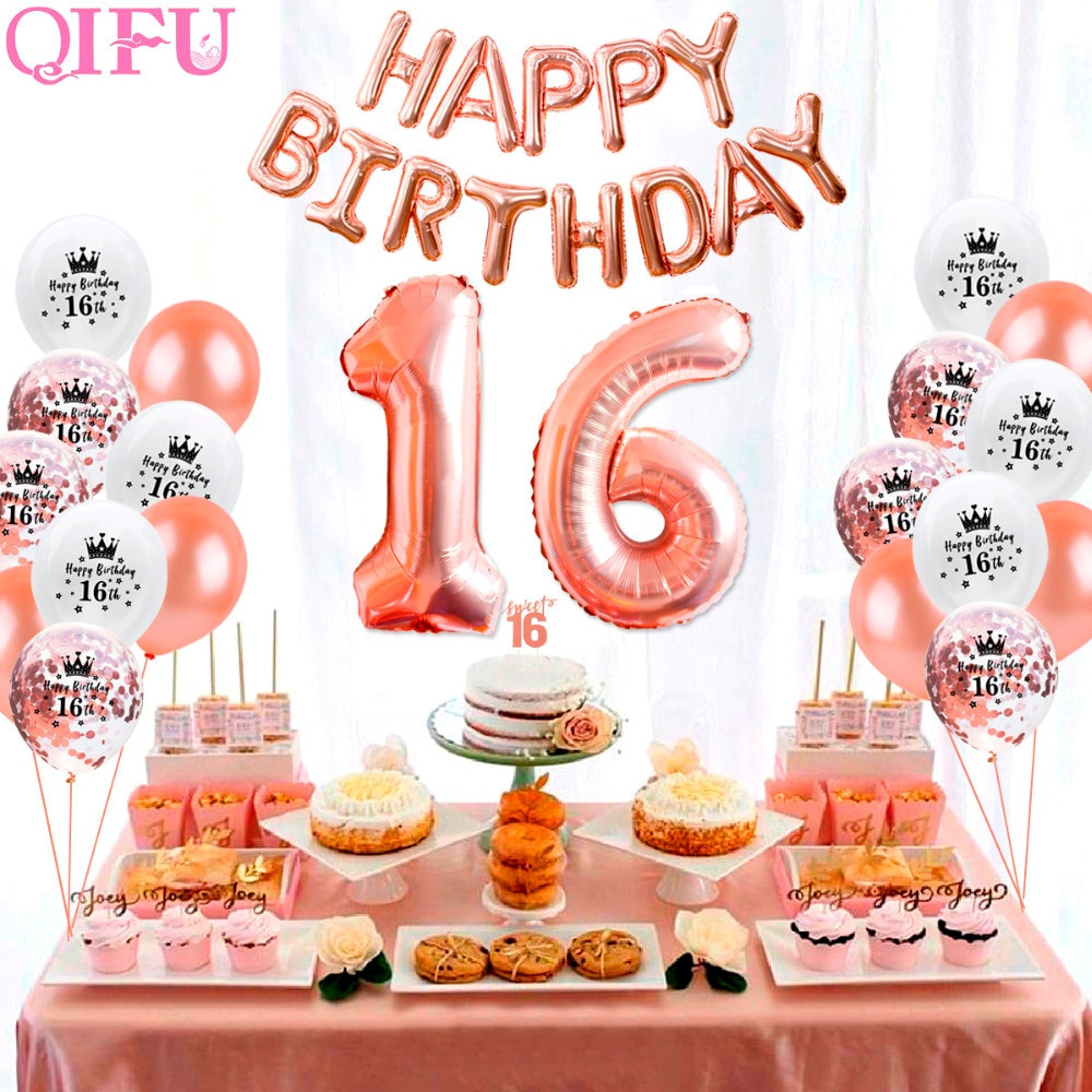 16 Birthday Decorations
 QIFU Sweet 16 Rose Gold Party Table Decoration Happy