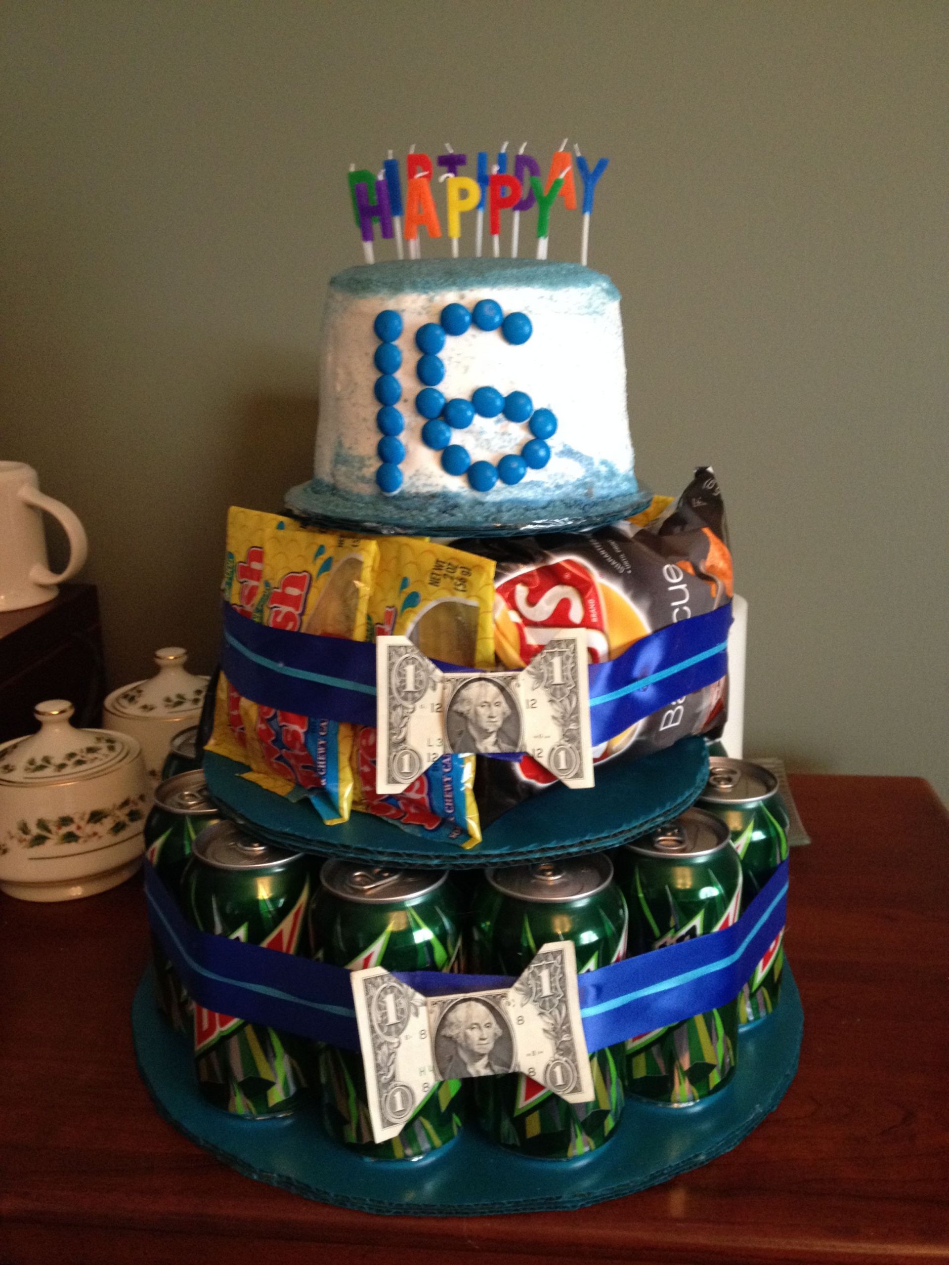 16 Birthday Party Ideas For Guys
 Sweet 16 birthday t for a boy Mountain Dew soda chips