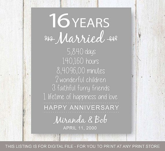 16Th Wedding Anniversary Quotes
 16th Anniversary Gift 16 years of Wedding Anniversary