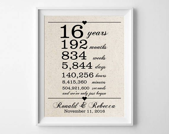 16Th Wedding Anniversary Quotes
 16 years to her 16th Anniversary Gift for Husband Wife