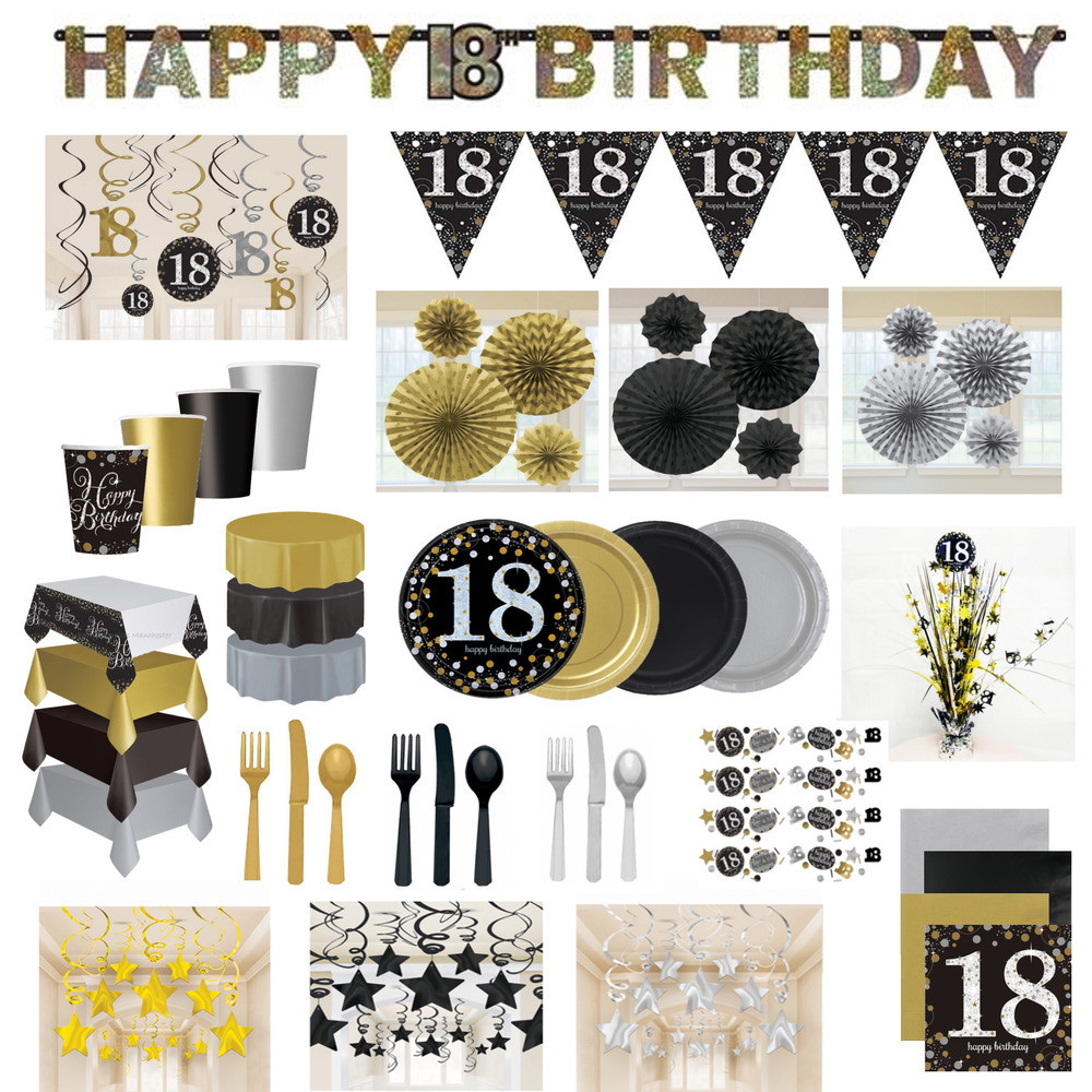 18 Birthday Decorations
 18th Birthday Party Decorations Black Gold Tableware