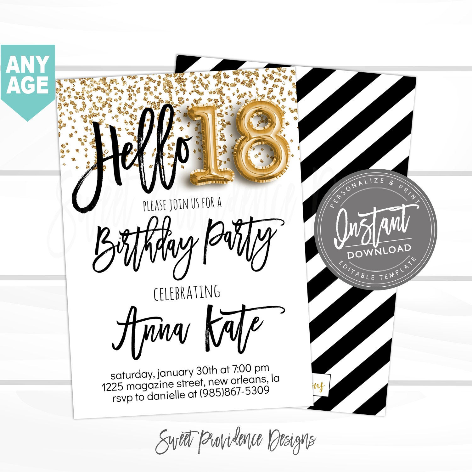 18 Birthday Invitation
 18th birthday Invitation – Sweet Providence Designs