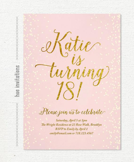 18 Birthday Invitation
 pink gold glitter 18th birthday invitation for girl modern
