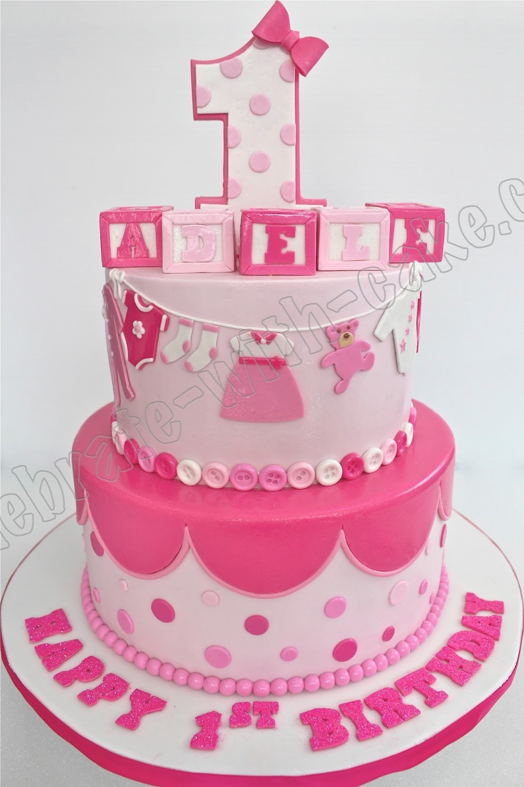 1st Birthday Cakes Girl
 Celebrate with Cake 1st Birthday Baby Girl Tier Cake