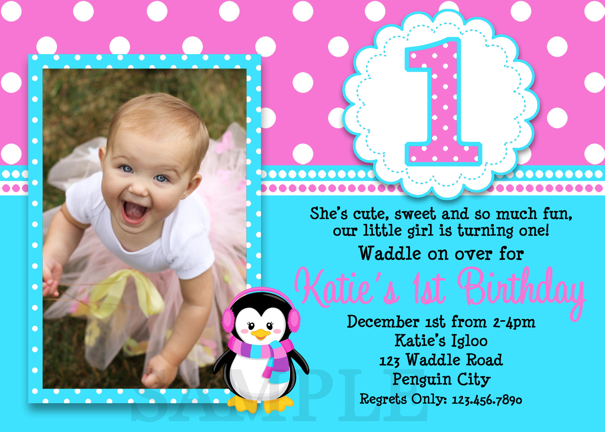 1st Birthday Invitations Girl
 Printable Birthday Invitations Girls Penguin Party