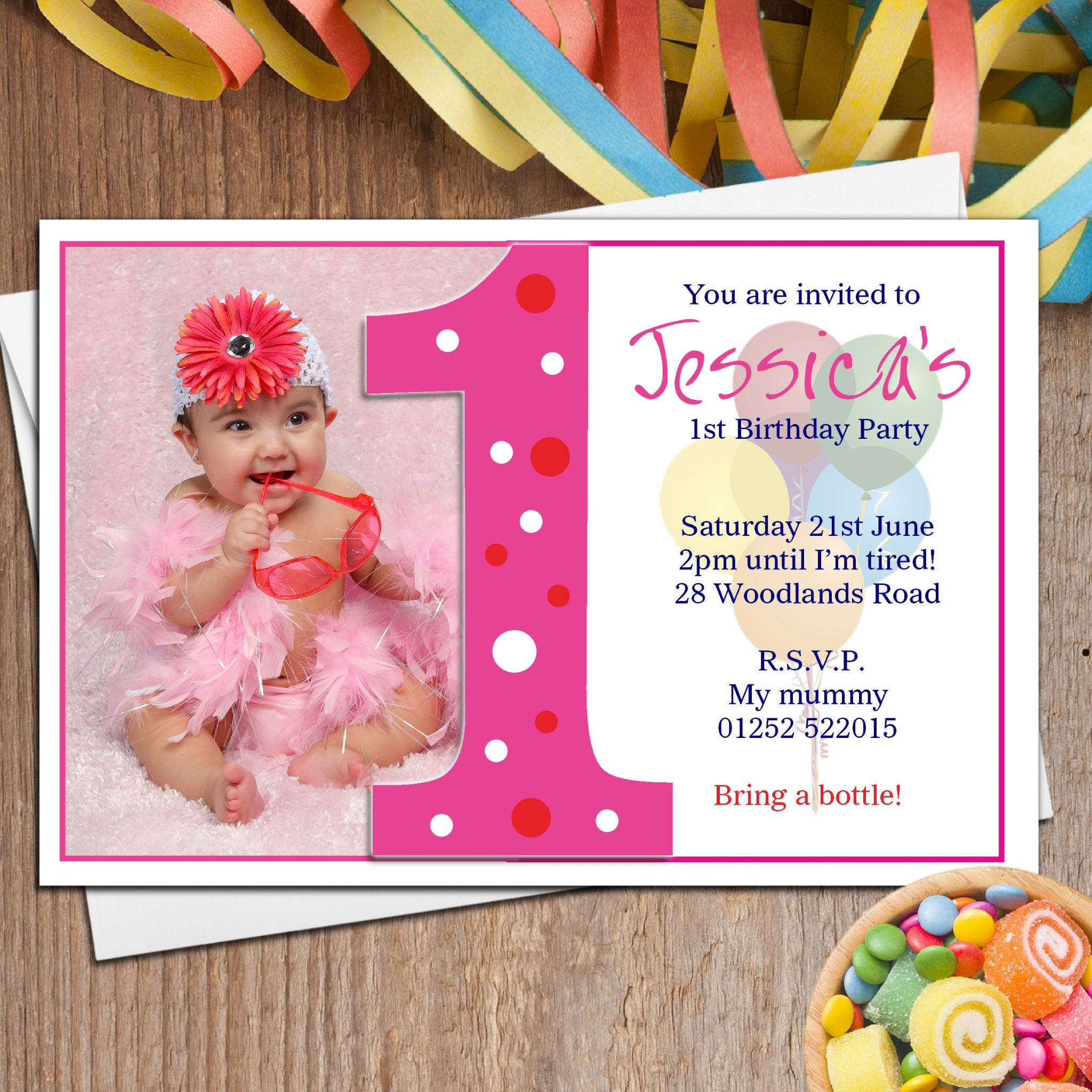 1st Birthday Invitations Girl
 10 Personalised Girls First 1st Birthday Party PHOTO