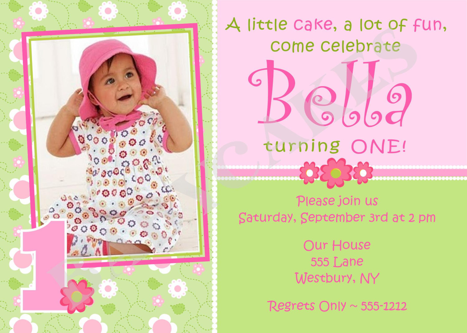 1st Birthday Invitations Girl
 Girl 1st Birthday Invitation Card DIY Print by